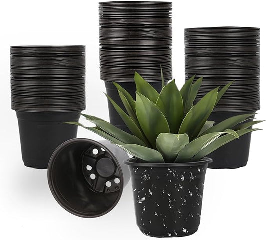 100 Packs Nursery Pots, 4 5 6 Inches Plastic Nursey Pots for Plants with Drainage Holes, Seed Starting Garden Pots of Flower Plant Container for Succulents, Transplanting (100, 4 Inch)