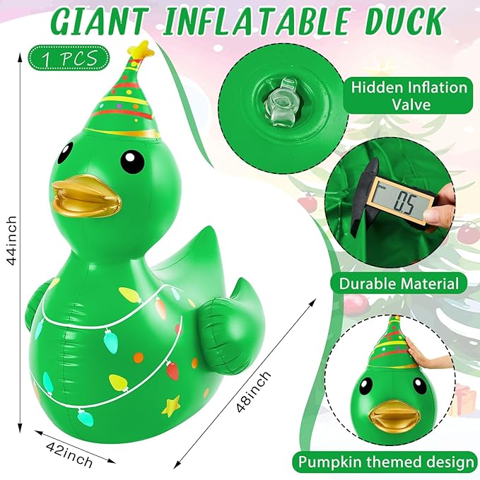 Hungdao 1 Pcs 4 Feet PVC Christmas Giant Inflatable Duck Huge Rubber Large Blow up Duck Christmas Pool Floats for Xmas Holiday Indoor Outdoor Pool Decorations (Christmas Tree)