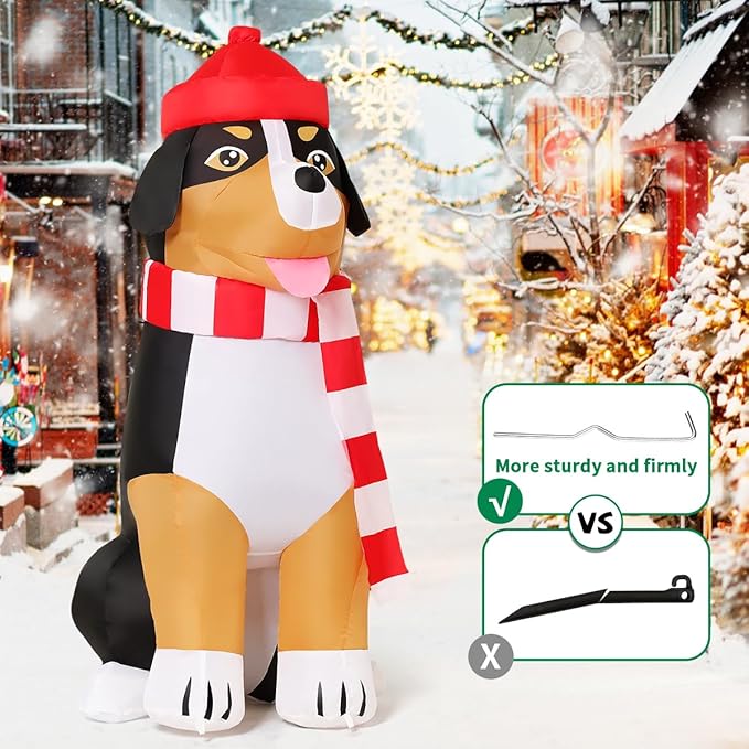 COMIN 4.5 FT Christmas Decorations Outdoor Inflatables Dog Christmas Scarf Blow Ups with Built-in LEDs for Yard Party Lawn Decor