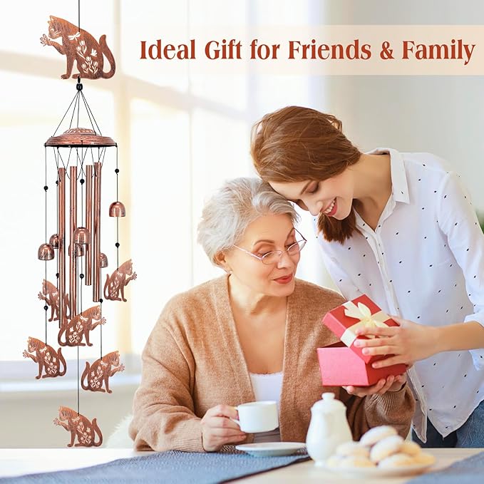 Cat Wind Chimes Outdoor Cat Gifts for Women Men Mom Dad Birthday Unique Gardening Gifts Metal WindChimes for Outside/Indoors, Lawn, Patio, Home, Yard Decor, Garden Decorations