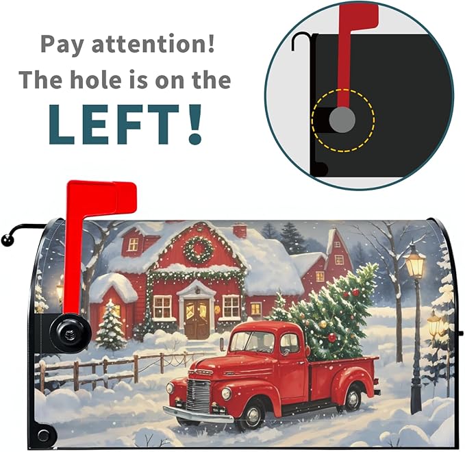 Christmas Mailbox Covers Magnetic Standard Size Red Truck House Xmas Winter Scene Mailbox Wraps Holiday Themed Outdoor Decorative Letter Box Cases for Home Garden Outside Decor, 21x18 Inch