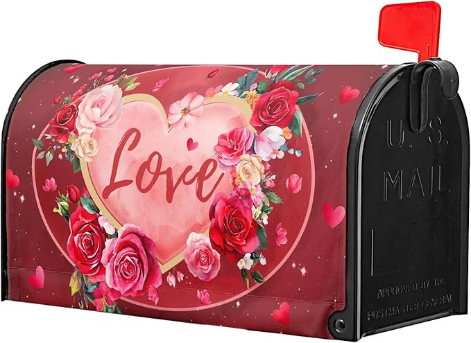Valentine's Day Mailbox Covers Magnetic Standard Size 18 X 25.5 Inch Red Love Hearts Magnetic Mailbox Cover Floral Mailbox Wraps Post Box Cover Decoration Outdoor Garden Home Yard Outside