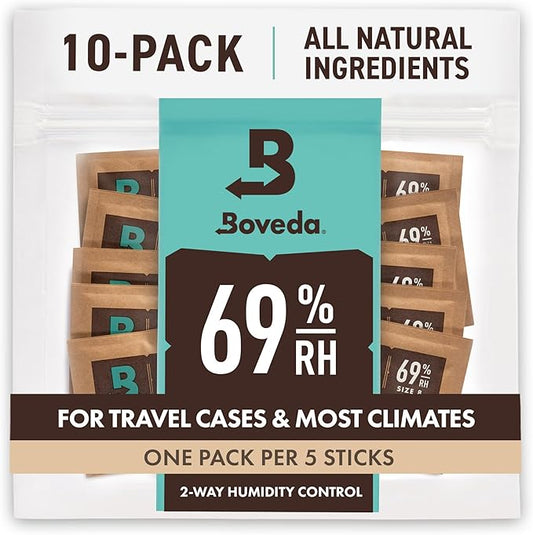 Boveda 69% Two-Way Humidity Control Packs For Storing Up to 5 Items – Size 8 – 10 Pack – For Small Plastic Travel Cases & Bags – Moisture Absorbers – Humidifier Packs in Resealable Bag