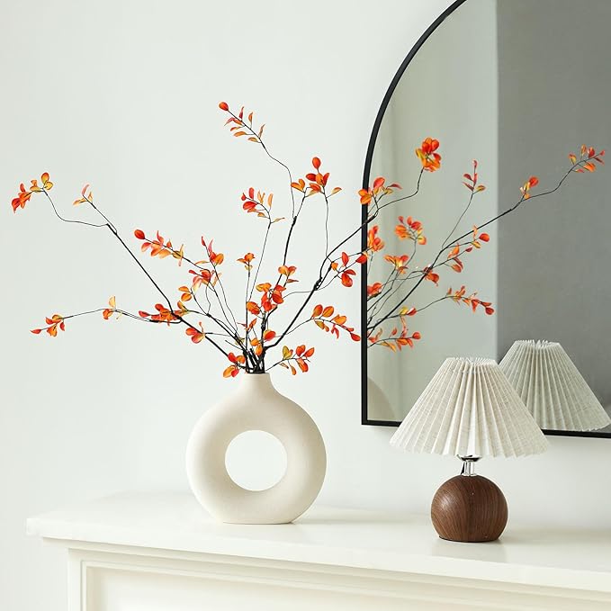mizii Fall Decor 5pcs Artificial Greenery Stems 38in Realistic Faux Ficus Branches Long Stem with Leaves Fake Plants Branches Fall Decoration for Vase Table Centerpieces Home Indoor Decor (Fall)