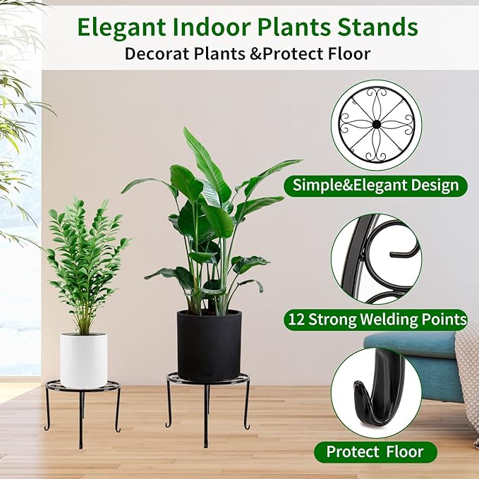 5 packs Rustproof Metal Plant Stands for Multiple Plant, Heavy Duty Plants Holder Outdoor Indoor, Round Wrought Iron Flower Planter Pot Stand, Corner Gardening Pumpkin Stand Black