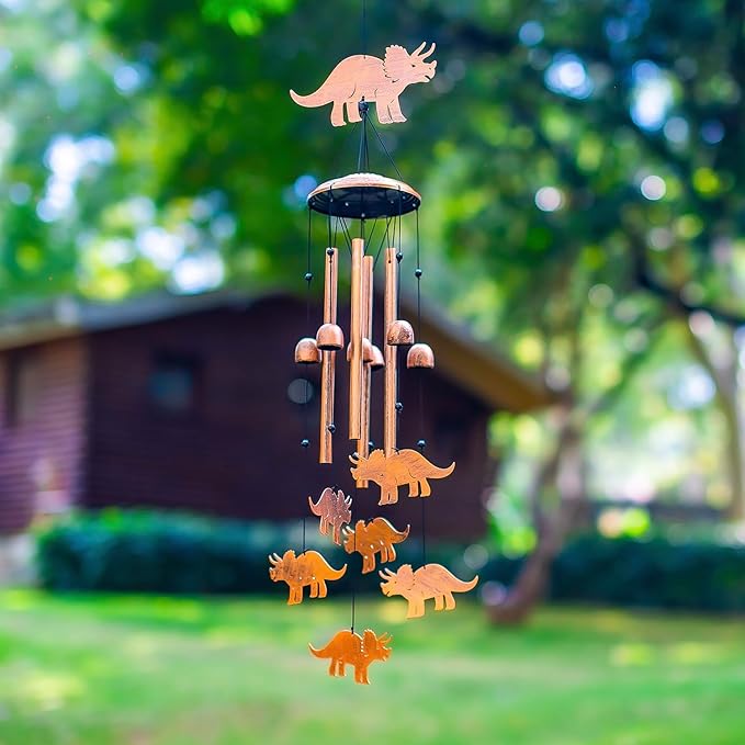 Dinosaur Wind Chimes Outdoor Dinosaur Gifts for Women Men Mom Dad Birthday Unique Gardening Gifts Metal WindChimes for Outside/Indoors, Lawn, Patio, Home, Yard Decor, Garden Decorations