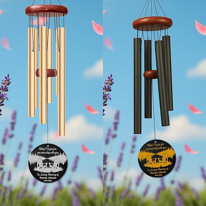 Personalized Memorial Wind Chime – “What I’d Give for One More Day with You” Custom Name & Years – Sympathy Gift for Family, Friends – Memorial Windchimes for Loss of Loved One – Remembrance Décor
