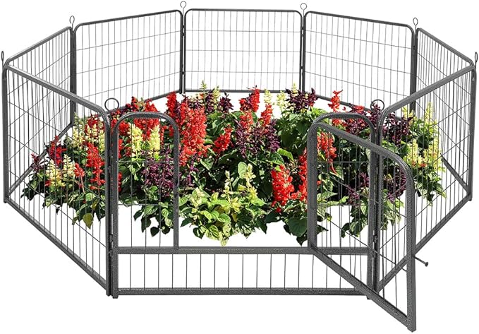 CAPHAUS Decorative Garden Fence, 24 Inch x 21 FT Heavy Duty Iron Fencing Landscape Patio Flower Bed Animal Barrier Border Edging Section, Panel Decor, Folding Wire Fence for Yard for Dog Outdoor