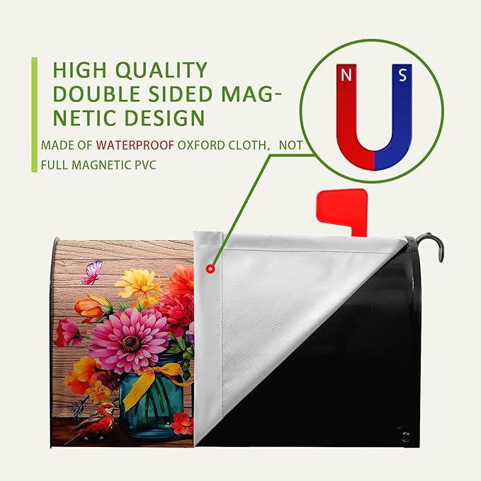 Fall Mailbox Cover Magnetic Butterfly Daisy Jars Rustic Mailbox Wraps Autumn Floral Colorful Flowers Mail Box Covers Decals Letter Post Box Outdoor Decorations Standard 21" Lx 18" W