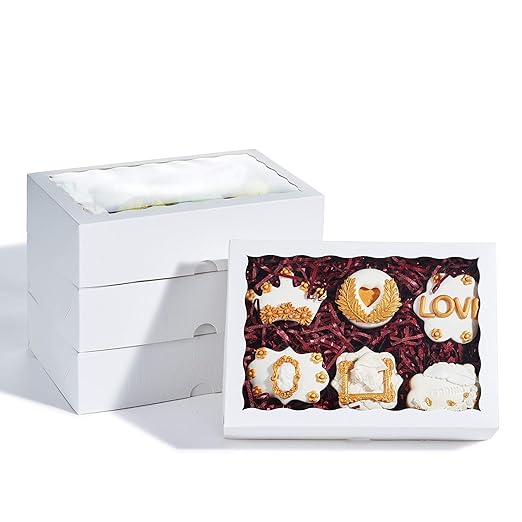 25PCS Elegant White Fancy Bakery Boxes with Display Window (10 x 7 x 2.5 inches) - Professional White Cookie and Strawberry Boxes