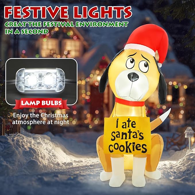 Christmas Inflatable Outdoor Decorations, 4FT Inflatables Cute Dog Yard Decorations Decor with 2 LED Lights, Blow up Santa Puppy Holiday Decor for Indoor Outside Lawn Garden