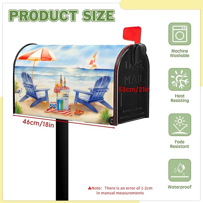 Summer Mailbox Covers Magnetic Beach Mailbox Cover Ocean View Mail Box Covers Sun Umbrella Post Letter Box Wraps Standard Size 21x18 inch Blue Chair Decorations for Outside Garden Yard