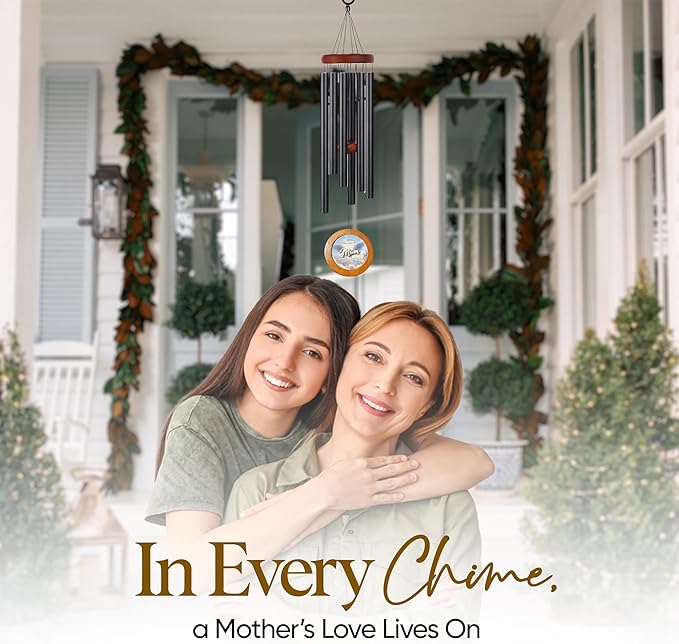 Personalized Memorial Wind Chimes with Custom Photo Pendant & Letter from Heaven | Sympathy Gift for Loss of Loved One, 32-Inch Outdoor Chime for Remembrance (Mother)