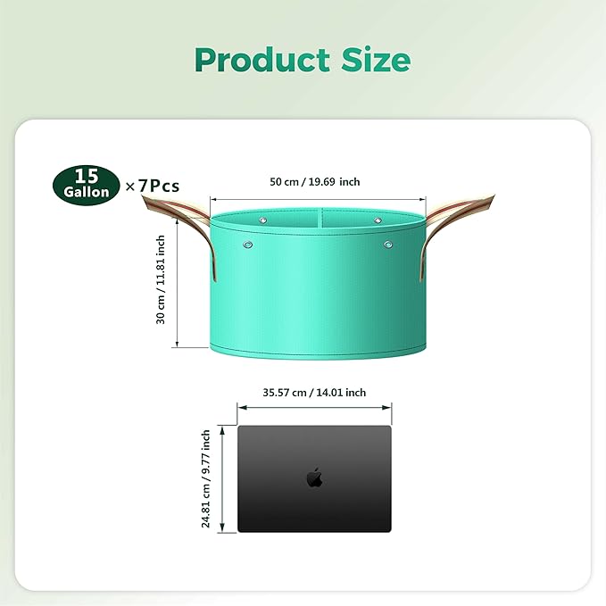 (BFCM Deal) 7 Pcs 15 Gallon Grow Bags, PE Garden Grow Bags for Plants with Branch-Binding Holes and Bottom Drain Holes, Ideal for Vegetables, Strawberries and Flowers