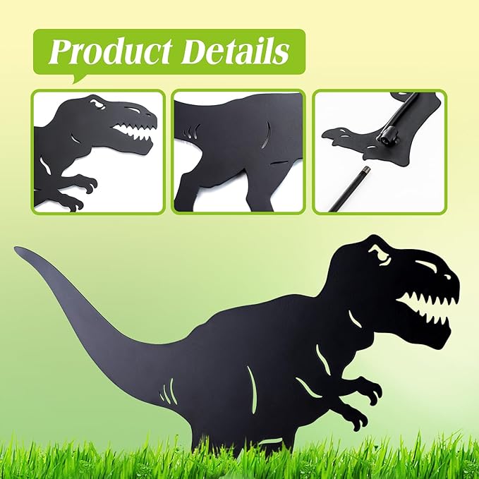 Dinosaur Metal Decorative Garden Stakes Dinosaur Gifts for Women Men Mom Birthday Gifts T. rex Silhouette Statues for Garden Decor, Yard Art, Patio, Outside, Lawn Ornaments, Outdoor Decorations
