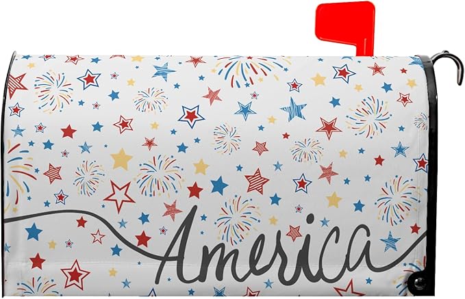 Fourth of July Firework Mailbox Covers Magnetic Patriotic Mail Box Cover Colorful Star Post Letter Box Cover Wrap Home Decor Outdoor Yard Decoration for Garden Standard Size 21x18 in