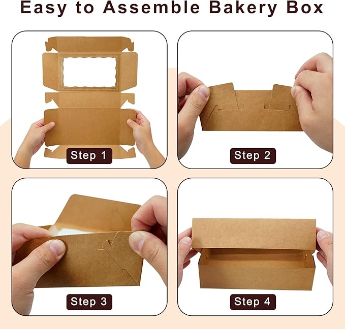 50pcs Cookie Boxes 7" x 4 3/8" x 1 1/2" Inch Bakery Boxes with window Treat Box Chocolate Covered Strawberries Box for Christmas Valentine's Mother's Day - Brown