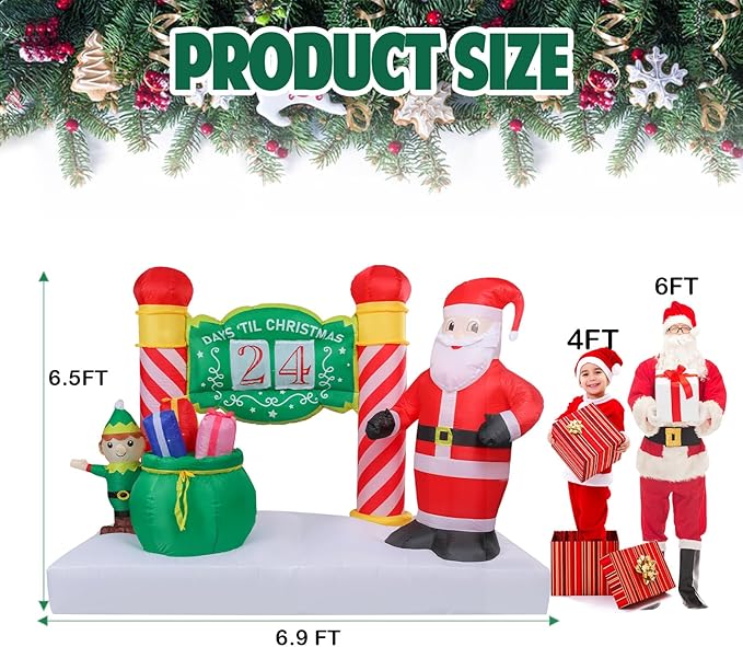 Vipush 6.9 FT Christmas Inflatable Decorations Countdown Christmas Decorations Outdoor Inflatable with LED Light, Outdoor Holiday Decor Blow Up Yard Decor
