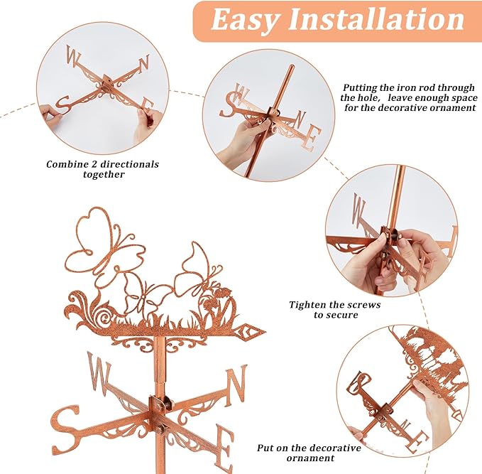 SUPERDANT Butterfly Weather Vane Tussock Wind Vanes for Yard Metal Weathervane Roof Mount for Gardens Outside Reddish Copper Weathervanes Farmhouse Farm Barn Sheds Patio Decorations