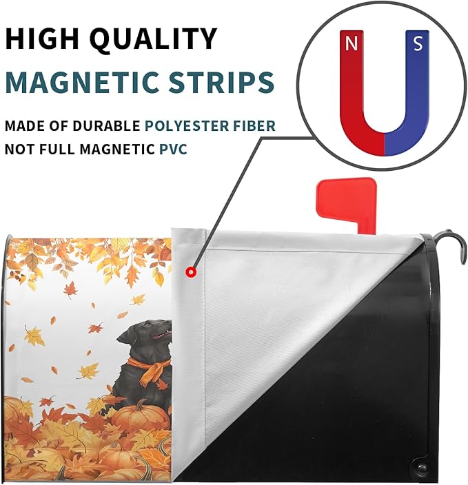 Fall Dog Mailbox Cover Magnetic Standard Size Autumn Themed Pumpkins Maple Leaves Puppy Print Mailbox Wrap Letter Post Cover 21x18Inch for Garden Yard Outside Outdoor Seasonal Decor