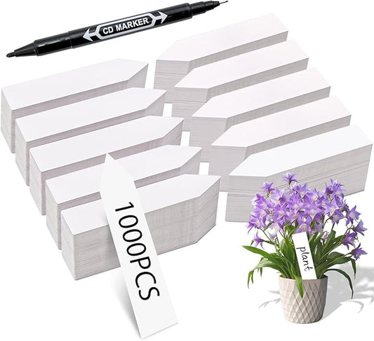 Plant Markers Garden Labels 1000 Pcs Plastic Plant Labels Name Tags with Permanent Marking Pen for Seedlings Outdoor Nursery Garden Identification Stakes Tags Pot Marker White Color