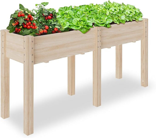 TMEE 6FT Raised Garden Bed with Legs Wooden Elevated Planter Box Stand for Backyard, Patio, Balcony w/Divider Panel, 450lb Capacity, 72x23x30in