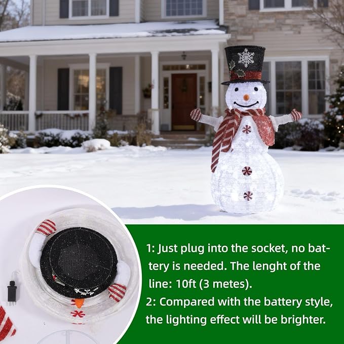 Snowman 3D Christmas Collapsible Decorations，Lighted Outdoor Xmas Large Snowman Garden Décor，Pre-Lit for Indoor/Outside Yard Holiday Decoration (red)