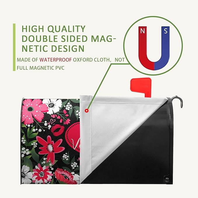 Happy Valentines Day Mailbox Covers Magnetic Large Size Valentine Mailbox Post Cover Red Heart Truck Floral Flower Valentine's Day Waterproof Mailbox Wraps Oversized 25.5 X 21 Inch