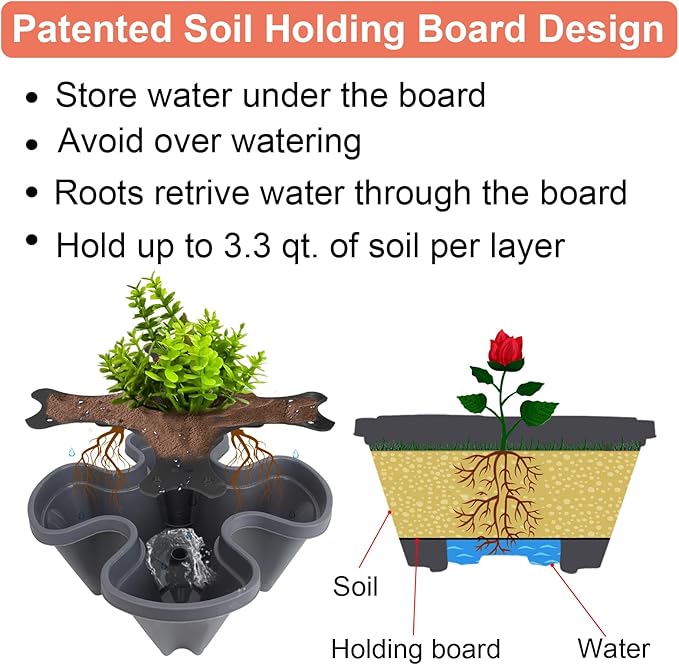 GameXcel Vertical Planter, 7 Tier Stackable Strawberry Planter with Garden Tool Set, Movable Indoor/Outdoor Garden Herb Pot for Growing Vegetables and Succulents, Dark Gray