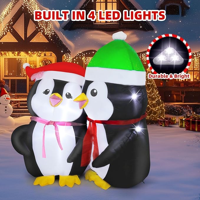 Christmas Inflatables Outdoor Decorations, with Rotating Colored Light+LED Lights, Large Blow Up Yard Decor,Christmas Party Outdoor, Yard, Garden, Lawn Winter (5FT Lovers Penguins)