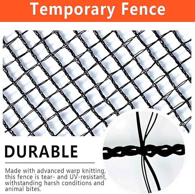 5'x100' Temporary Fence, Garden Fencing Plastic Mesh Fence, Animal Barrier for Dog, Deer, Chicken, Poultry, Deer, Rabbit, Black