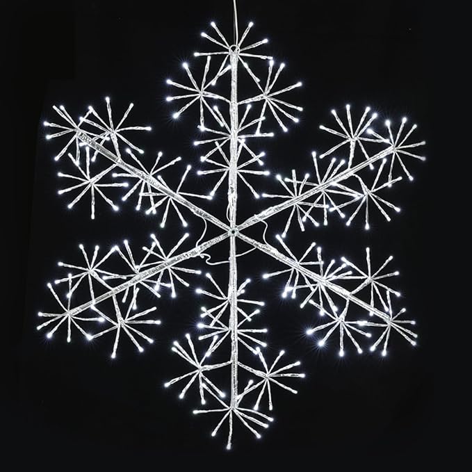 Hanging Christmas Snowflake Lights, 30’’ Large Silver Snowflake with 240 Cool White LEDs Twinkle for Indoor Outdoor Decorations