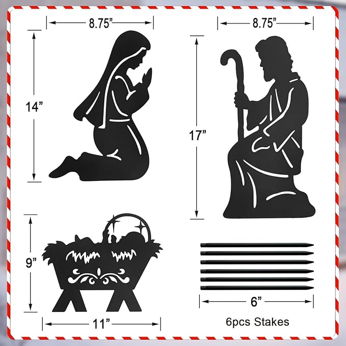 Nativity Silhouette Outdoor,Black Silhouette Nativity Scene for Yard Stake,Set of 3 Christmas Ornaments for Outside
