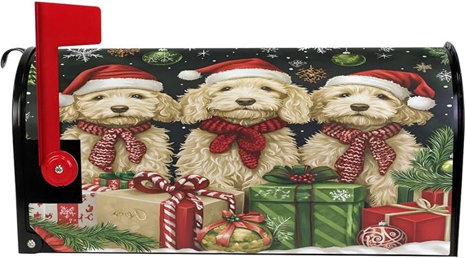 ALAZA Christmas Goldendoodles Dogs Magnetic Mailbox Cover MailWraps Garden Yard Home Decor for Outside Oversized-25.5" x20.8"