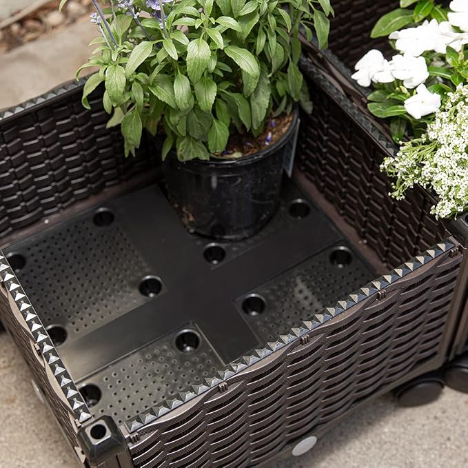 Barton 2 Pieces Rolling Garden Bed Brown Plastic w/Self-Watering Design Outdoor Elevated Planter Box Kit Wheels Mobile