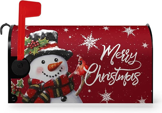 Christmas Snowman Mailbox Covers Magnetic Standard Size 18 x 21 in Winter Red Xmas Outdoor Mailbox Wraps Cover Letter Box Post Cover Christmas Decorations for Outside Gardern Yard
