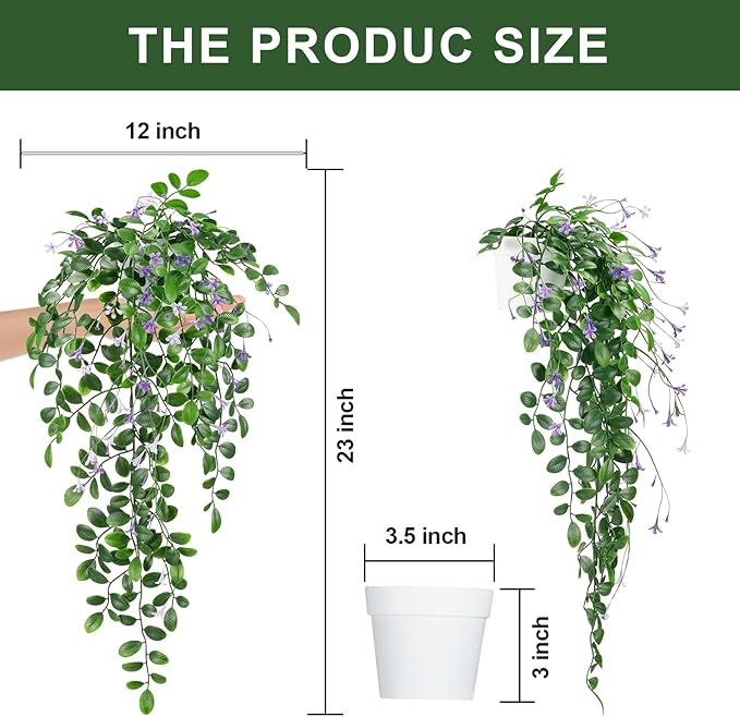 Artificial Hanging Plants, 2Pcs Fake Ivy Vine Artificial Ivy Leaves with Purple Flowers for Wedding Wall House Room Patio Indoor Outdoor Home Office Decor Purple