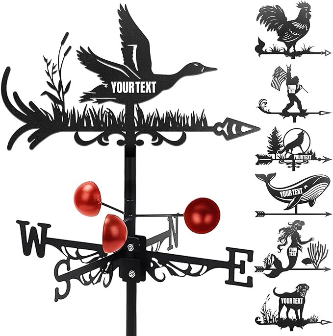Custom Metal Weathervane Personalized Steel Wind Indicator with Name Outdoor Decor for Roof Garden Barn Patio-Duck