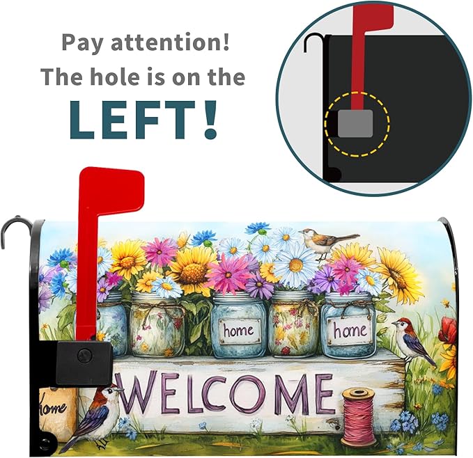 Spring Summer Floral Mailbox Covers Magnetic Standard Size 21 X 25.5 Inch Welcome Magnetic Mailbox Cover Bird Flowers Mailbox Wraps Post Box Cover Decoration Outdoor Garden Home Yard Outside