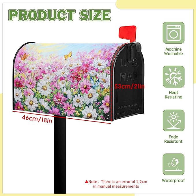 Pink Flower Mailbox Cover Summer Butterfly Mailbox Covers Magnetic Standard Size Spring Daisy Mail Box Wrap Colorful Floral Post Letter Box Cover 21x18 inch for Garden Farmhouse Outdoor Decoration