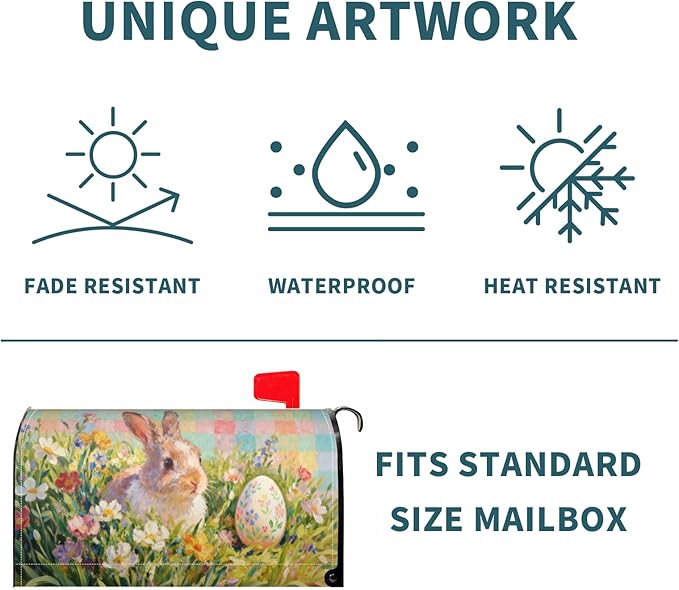 Spring Easter Bunny Floral Large Mailbox Covers Magnetic Oversized Pastel Pink Plaid Rabbit Flower Egg Holiday Outdoor Seasonal Decorative Letter Box Cases for Home Garden Outside Decor, 25.5x21 Inch