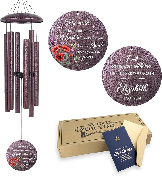 ASTARIN Personalized Memorial Wind Chime for Loss of Loved One 30/36/42 inch, Sympathy Deep Tone Wind Chimes for Mom Dad/Mother Father, Remembrance Gifts for Grief Condolence Funeral, Bereavement 30