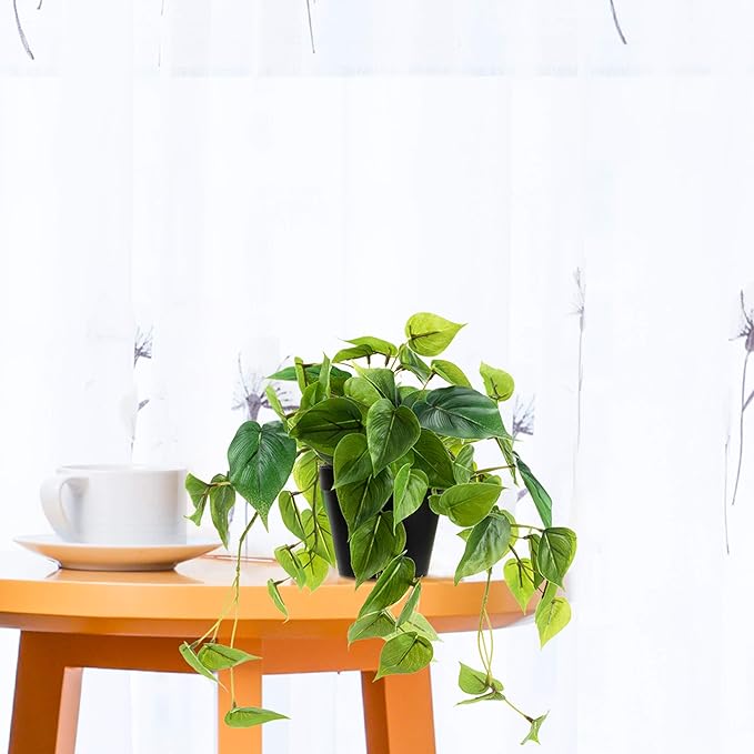 Artificial Scindapsus Aureus, Realistic Fake Plant with Plastic Pot for Home Office Garden Decoration 1 Pack(8in H)