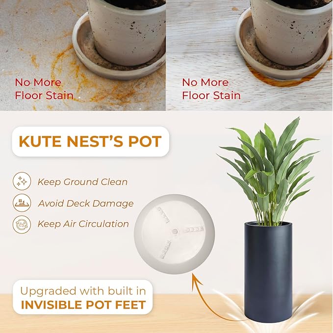 19.5"H x 9.8"D Tubo Fiberstone Cylinder Tall Planter, Christmas Tree Planter, Smooth Finishes, Weather Resistant for Indoor & Outdoor Use, Included 2 Extra Coco Mats (Black,8.2" Pot Opening)