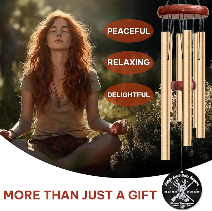 Personalized Hunter & Fisherman Memorial Wind Chime – “Always Loved – Never Forgotten” Deer & Fish Windchime – Outdoor Sympathy Gift for Loss of Loved One – Custom Name & Dates Windchime