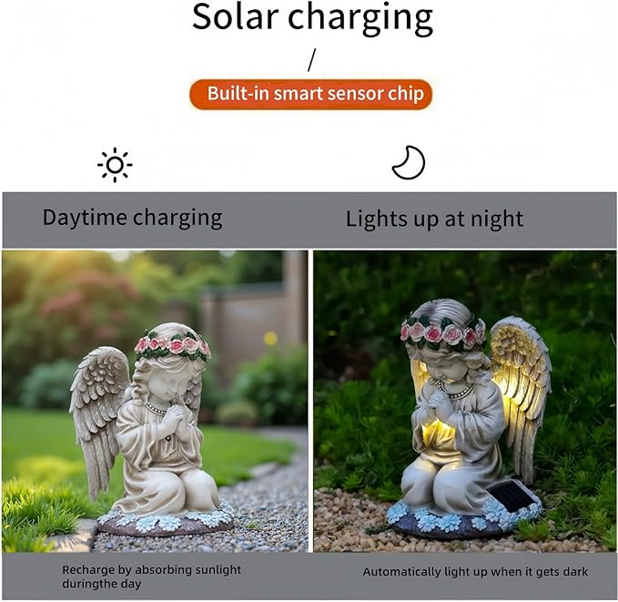 Solar Angel Garden Statue,Figurines Outdoor Decor,Outdoor Solar Statue with LED Lights for Yard,Patio,Lawn Art Decoration,Housewarming Gift (Praying Angel)