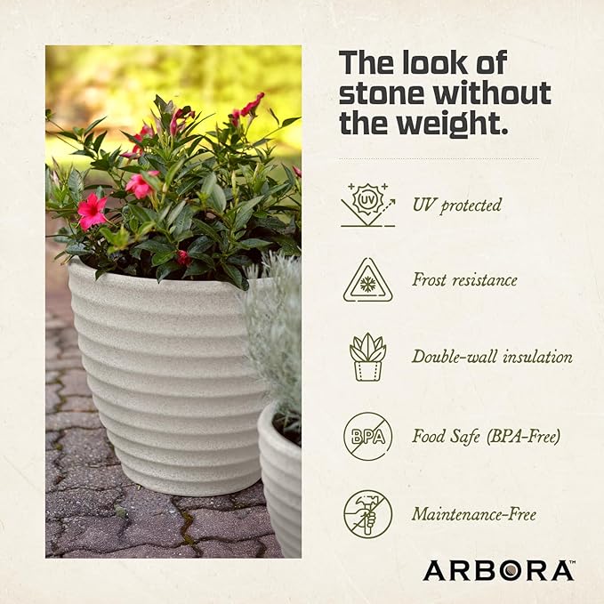 ARBORA 20" Ibiza Polyresin Indoor and Outdoor Planter with Classic Cream Finish - Durable, Weatherproof, Lightweight, Large Plant Pot for Patio, Garden, Deck, Entryway