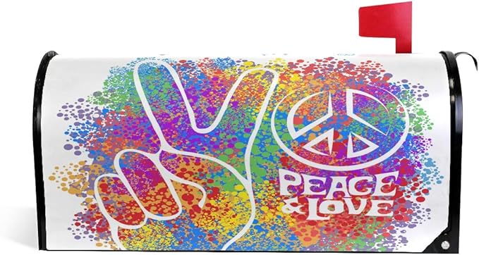 ALAZA Retro Hippie Symbol Love Peace Magnetic Mailbox Cover MailWraps Garden Yard Home Decor for Outside Standard Size-18"x 20.8"