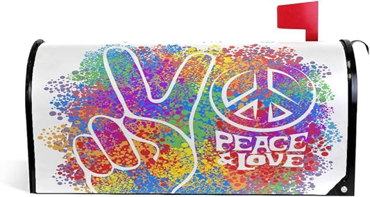 ALAZA Retro Hippie Symbol Love Peace Magnetic Mailbox Cover MailWraps Garden Yard Home Decor for Outside Oversized-25.5" x20.8"
