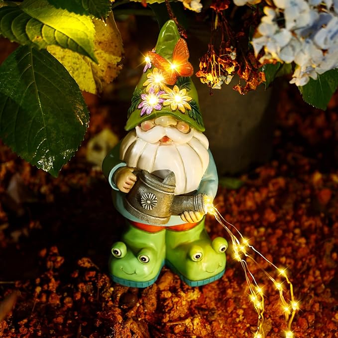 Solar Watering Can Gnome Light Waterproof -Christmas Funny Gnome for Mom Women Solar Outdoor LED Lights Resin Large Garden Gnomes Statues Decor Lantern Figurines Decorations Indoor Porch